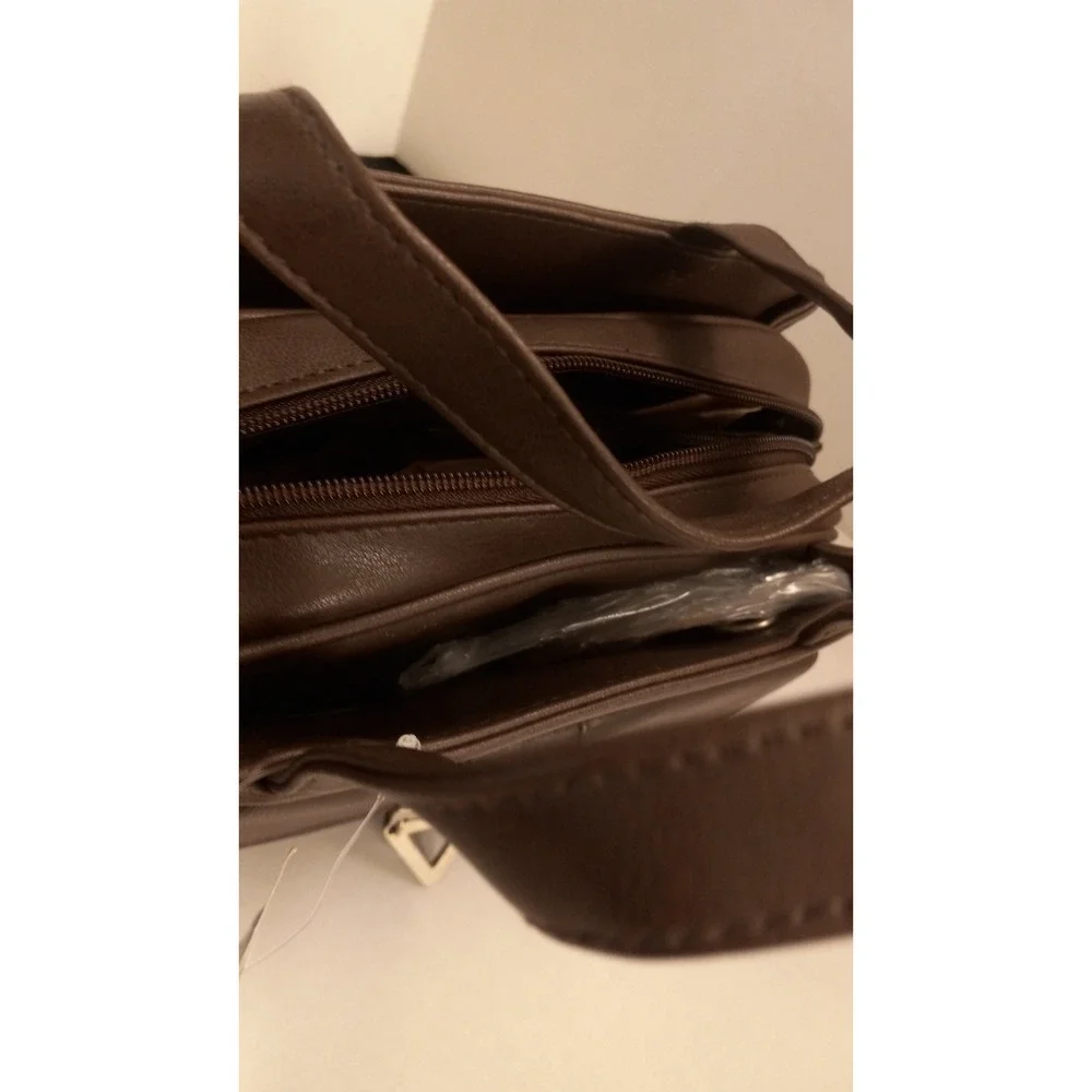 Fashion Bug Brown Faux Leather Satchel Handbag Gold Triangle Hardware NWT